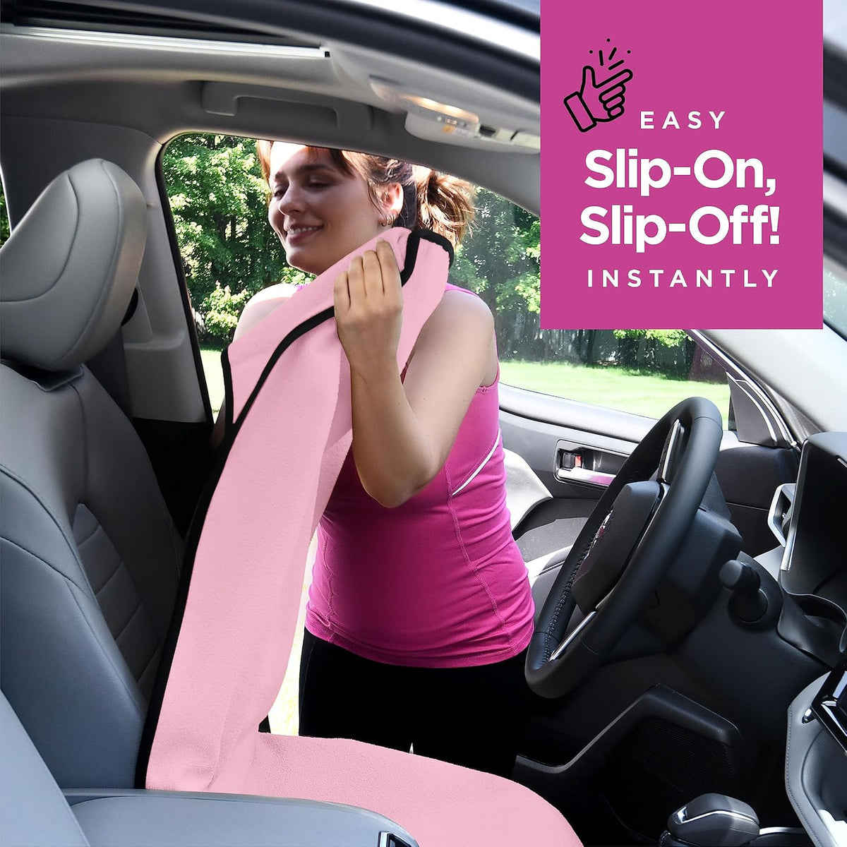 Car Seat Towel Cover for Post Gym Workout, Running, Swimming, and Hiking, 2 Pack Universal Fit Anti-Slip Waterproof Sweating Bucket Seat Protector for Cars, SUVs and Trucks, Black