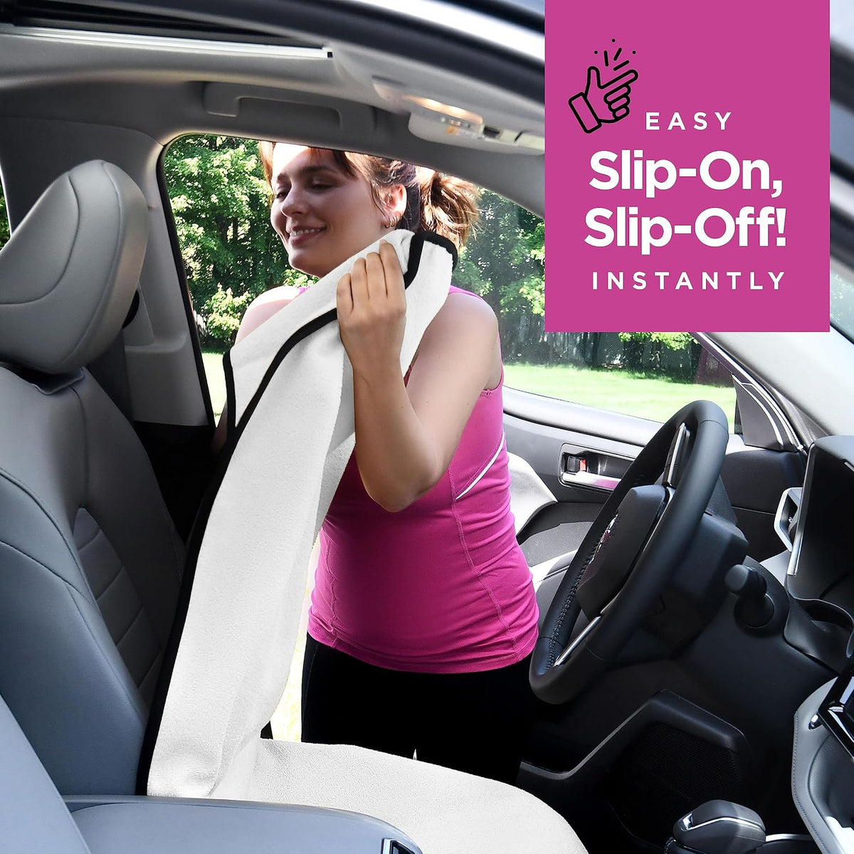 Car Seat Towel Cover for Post Gym Workout, Running, Swimming, and Hiking, 2 Pack Universal Fit Anti-Slip Waterproof Sweating Bucket Seat Protector for Cars, SUVs and Trucks, Black