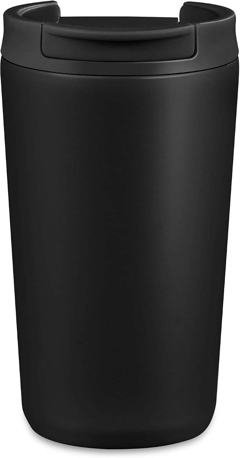 12 oz Travel Coffee Mug Insulated Coffee Cups with Leakproof Flip Lids Stainless Steel Double Wall Thermal Tumbler Reusable Hot Cold Cup for Travel Work Daily Use (Black, 12ounces)