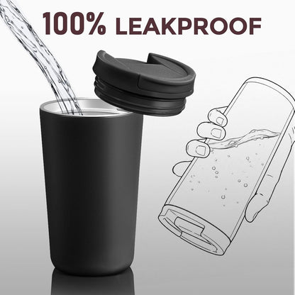 12 oz Travel Coffee Mug Insulated Coffee Cups with Leakproof Flip Lids Stainless Steel Double Wall Thermal Tumbler Reusable Hot Cold Cup for Travel Work Daily Use (Black, 12ounces)