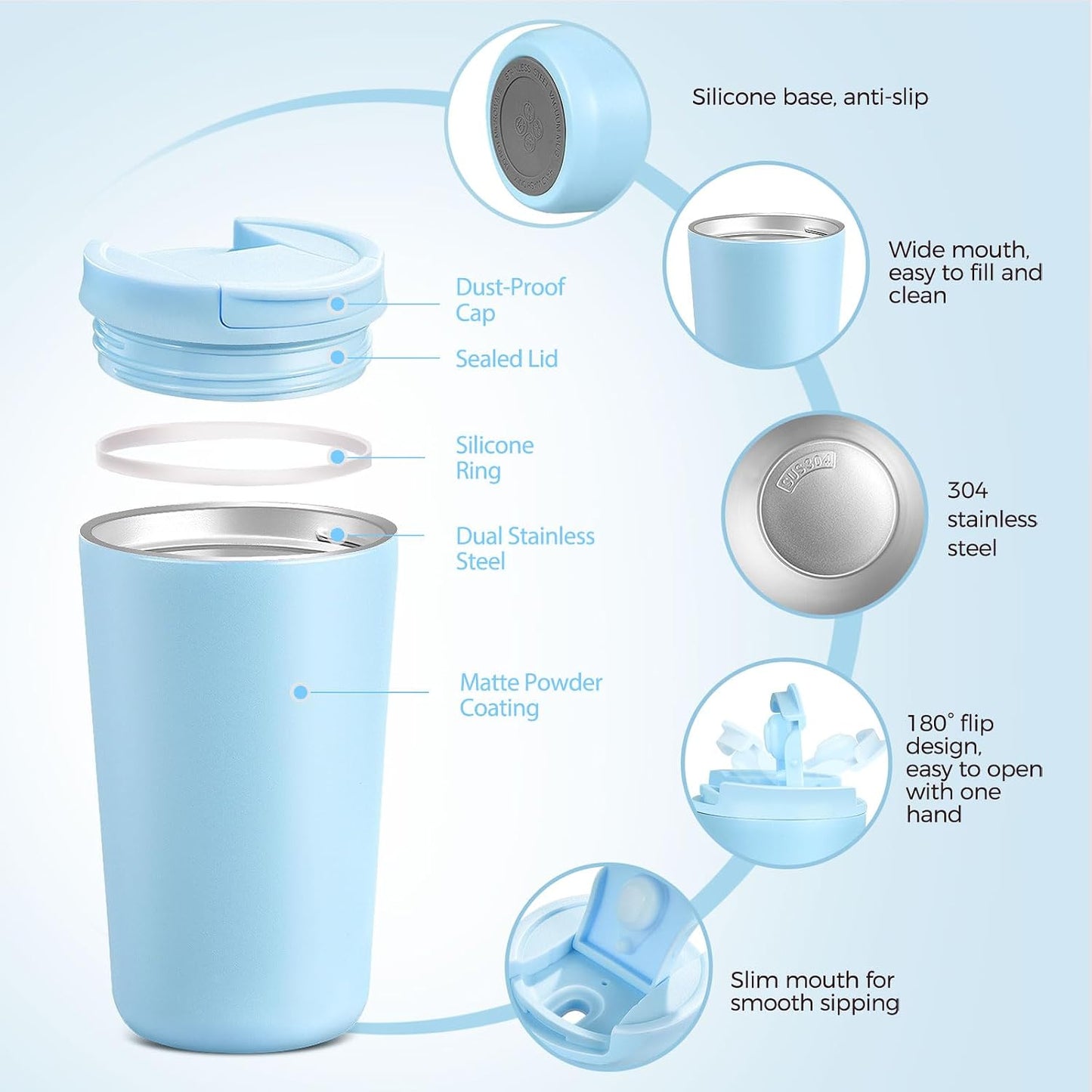 12 oz Travel Coffee Mug Insulated Coffee Cups with Leakproof Flip Lids Stainless Steel Double Wall Thermal Tumbler Reusable Hot Cold Cup for Travel Work Daily Use (Black, 12ounces)