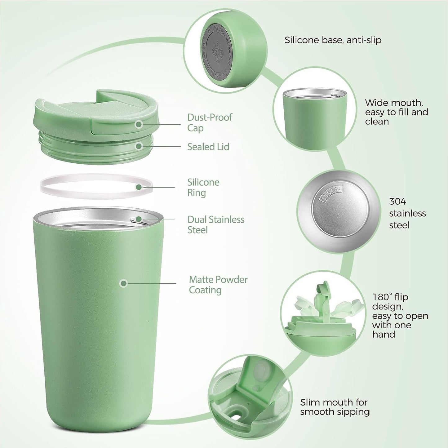 12 oz Travel Coffee Mug Insulated Coffee Cups with Leakproof Flip Lids Stainless Steel Double Wall Thermal Tumbler Reusable Hot Cold Cup for Travel Work Daily Use (Black, 12ounces)