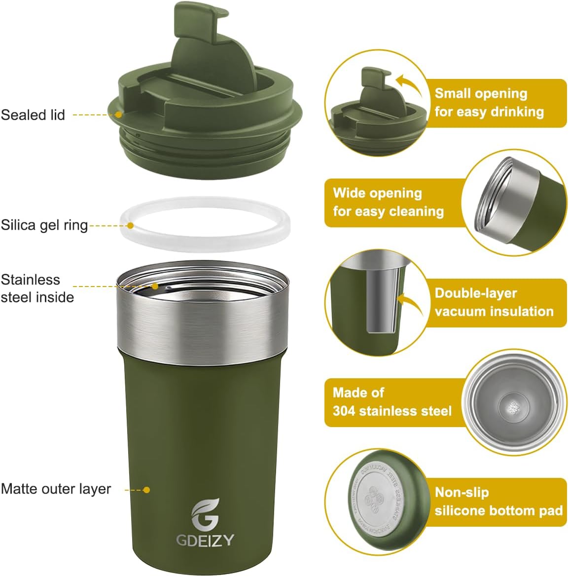 17oz Insulated Travel Coffee Mug, Stainless Steel Cup with Leakproof Lid | 304 Double Wall Vacuum Steel, Long Heat & Cold Retention, 360° Leakproof, BPA-Free Reusable Tumbler, Fits Car Cup Holders