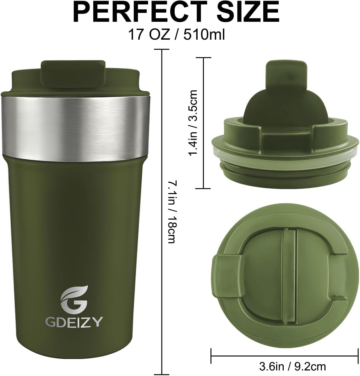 17oz Insulated Travel Coffee Mug, Stainless Steel Cup with Leakproof Lid | 304 Double Wall Vacuum Steel, Long Heat & Cold Retention, 360° Leakproof, BPA-Free Reusable Tumbler, Fits Car Cup Holders