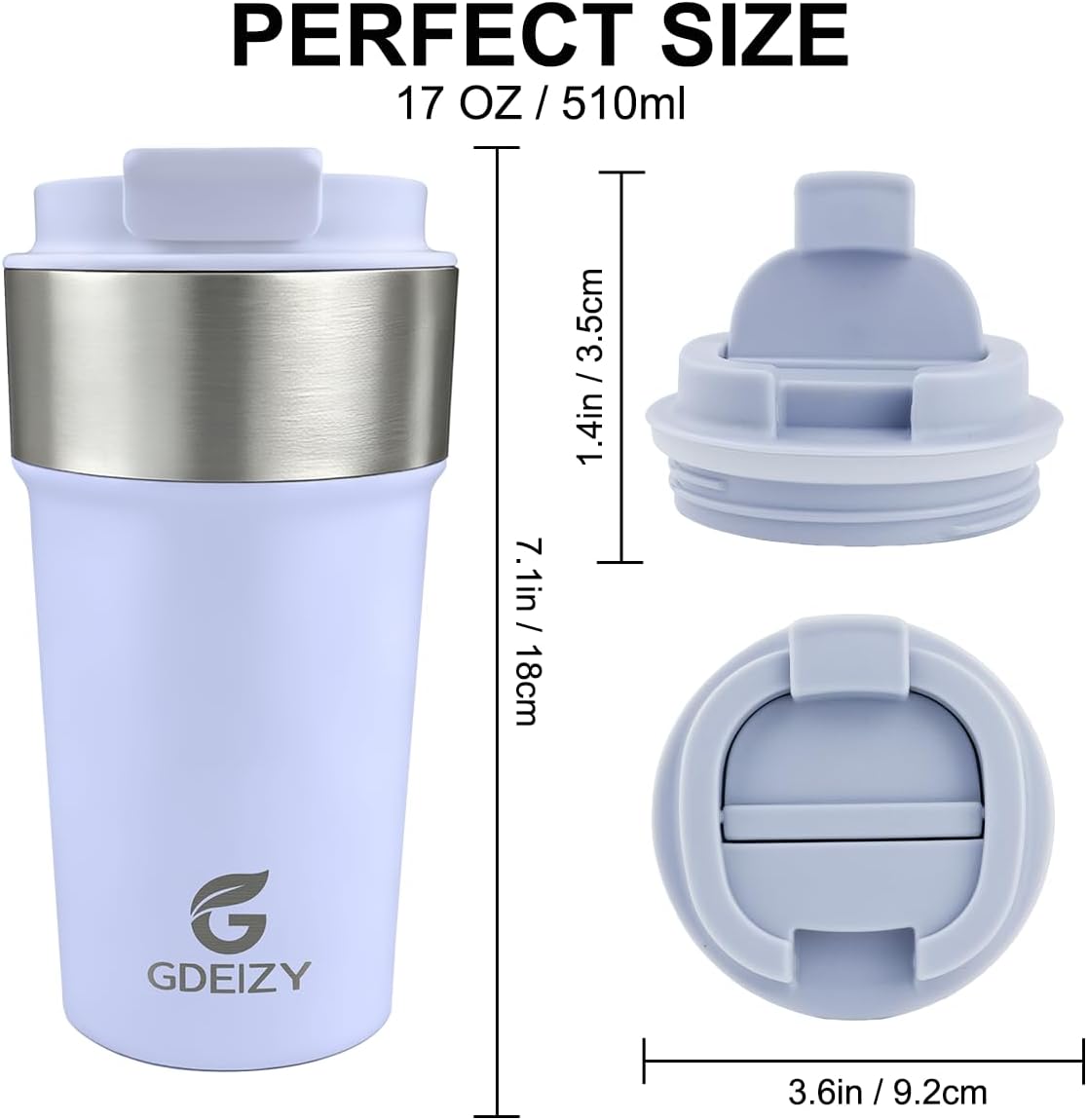 17oz Insulated Travel Coffee Mug, Stainless Steel Cup with Leakproof Lid | 304 Double Wall Vacuum Steel, Long Heat & Cold Retention, 360° Leakproof, BPA-Free Reusable Tumbler, Fits Car Cup Holders