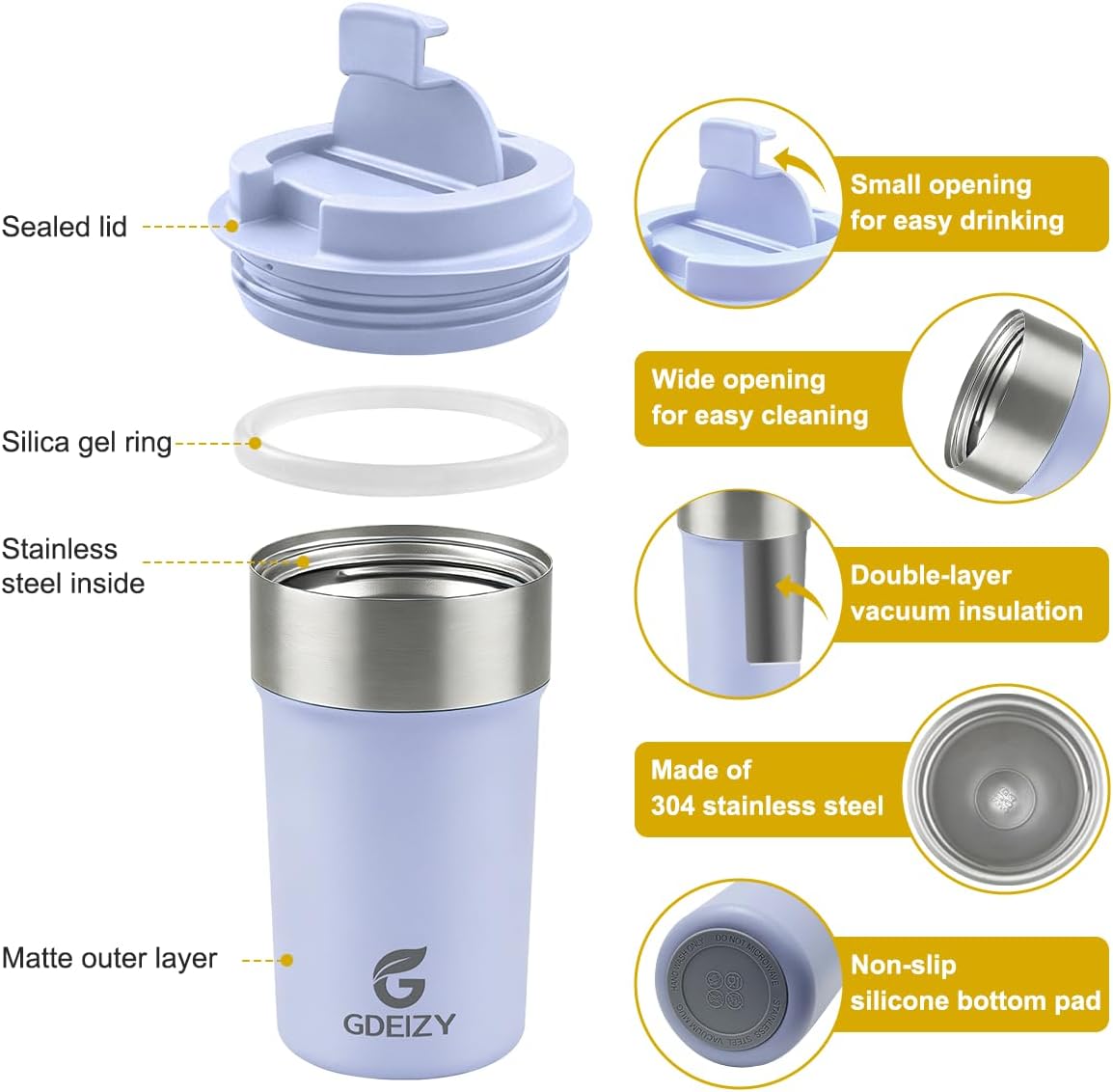 17oz Insulated Travel Coffee Mug, Stainless Steel Cup with Leakproof Lid | 304 Double Wall Vacuum Steel, Long Heat & Cold Retention, 360° Leakproof, BPA-Free Reusable Tumbler, Fits Car Cup Holders