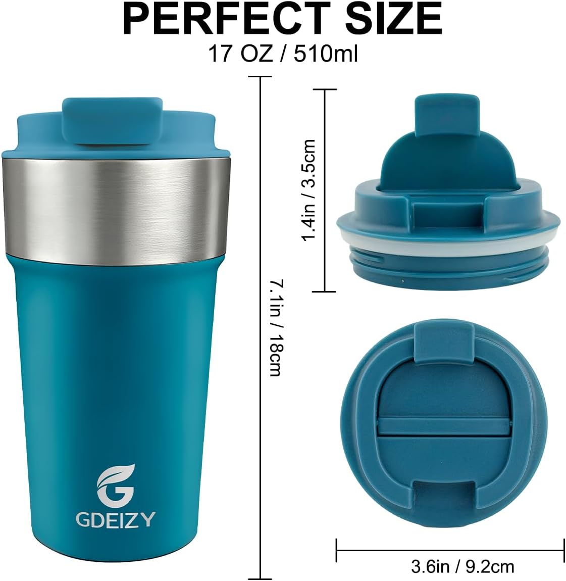 17oz Insulated Travel Coffee Mug, Stainless Steel Cup with Leakproof Lid | 304 Double Wall Vacuum Steel, Long Heat & Cold Retention, 360° Leakproof, BPA-Free Reusable Tumbler, Fits Car Cup Holders