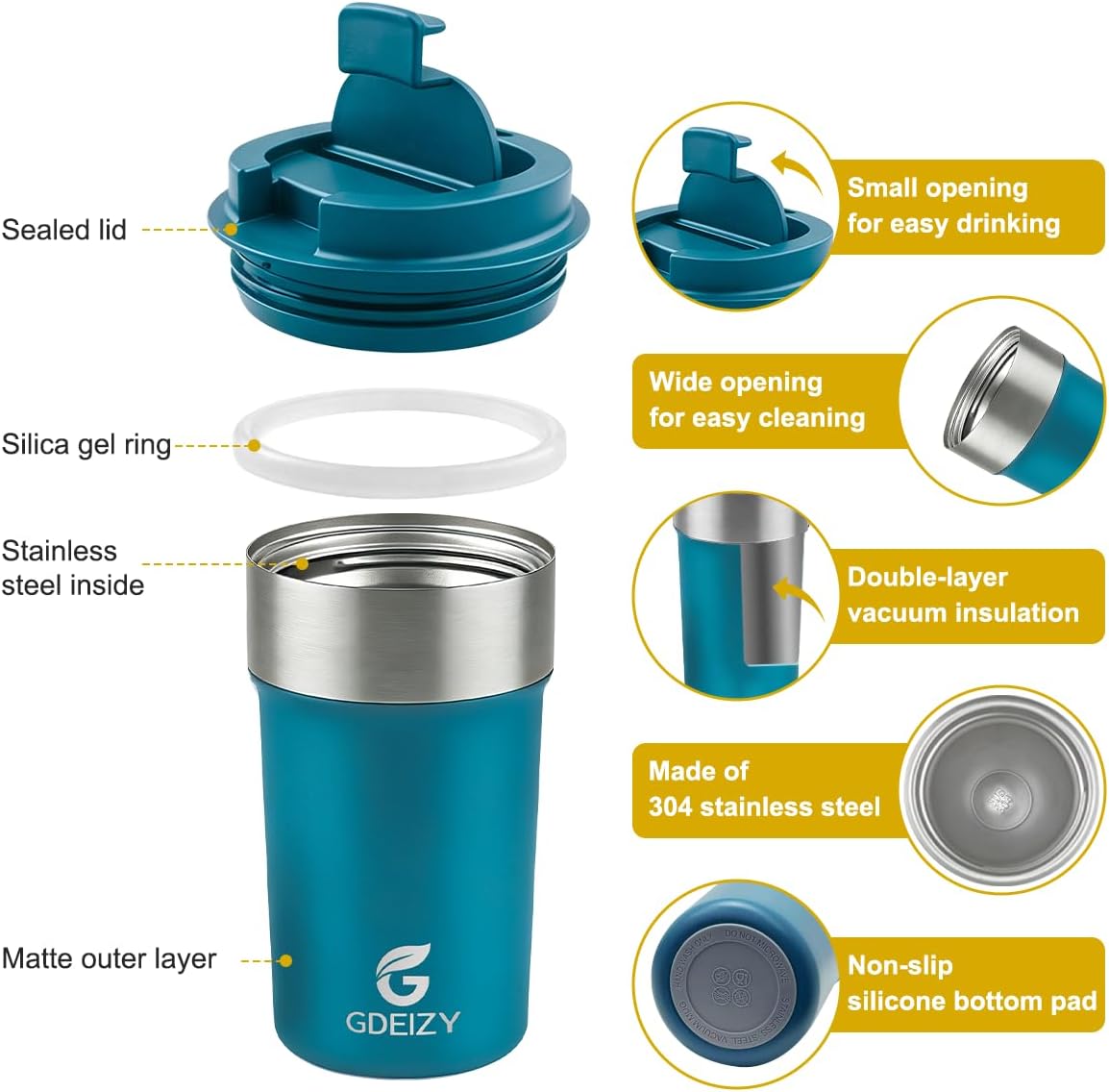 17oz Insulated Travel Coffee Mug, Stainless Steel Cup with Leakproof Lid | 304 Double Wall Vacuum Steel, Long Heat & Cold Retention, 360° Leakproof, BPA-Free Reusable Tumbler, Fits Car Cup Holders