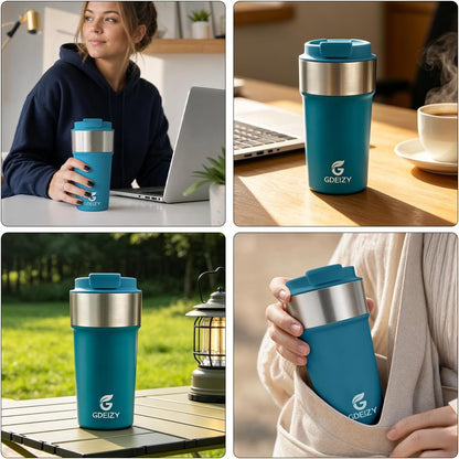 17oz Insulated Travel Coffee Mug, Stainless Steel Cup with Leakproof Lid | 304 Double Wall Vacuum Steel, Long Heat & Cold Retention, 360° Leakproof, BPA-Free Reusable Tumbler, Fits Car Cup Holders