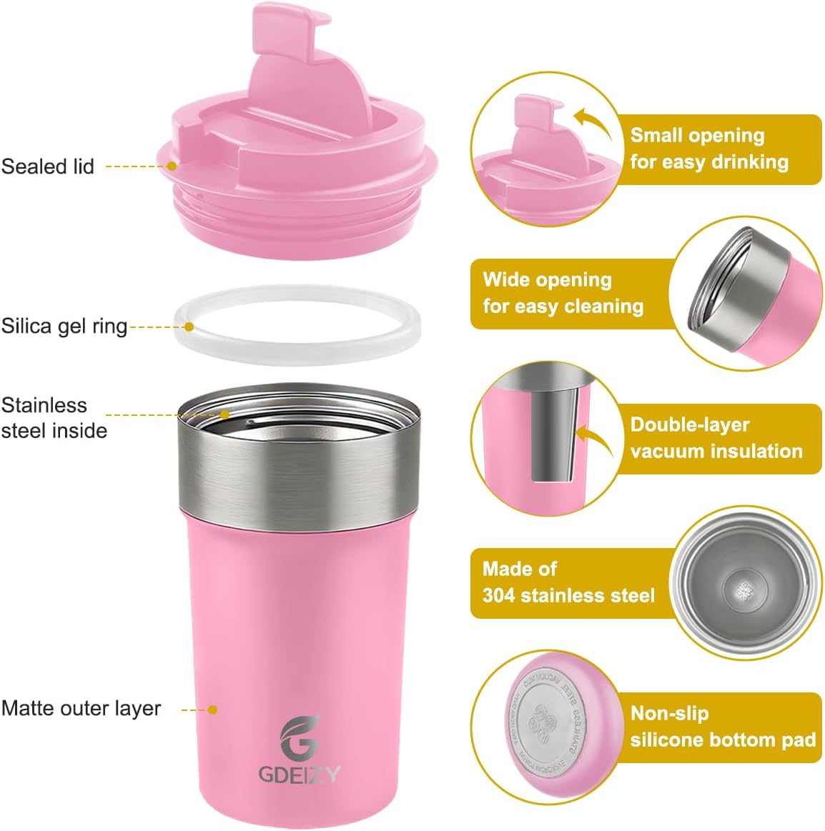 17oz Insulated Travel Coffee Mug, Stainless Steel Cup with Leakproof Lid | 304 Double Wall Vacuum Steel, Long Heat & Cold Retention, 360° Leakproof, BPA-Free Reusable Tumbler, Fits Car Cup Holders