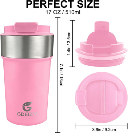 17oz Insulated Travel Coffee Mug, Stainless Steel Cup with Leakproof Lid | 304 Double Wall Vacuum Steel, Long Heat & Cold Retention, 360° Leakproof, BPA-Free Reusable Tumbler, Fits Car Cup Holders