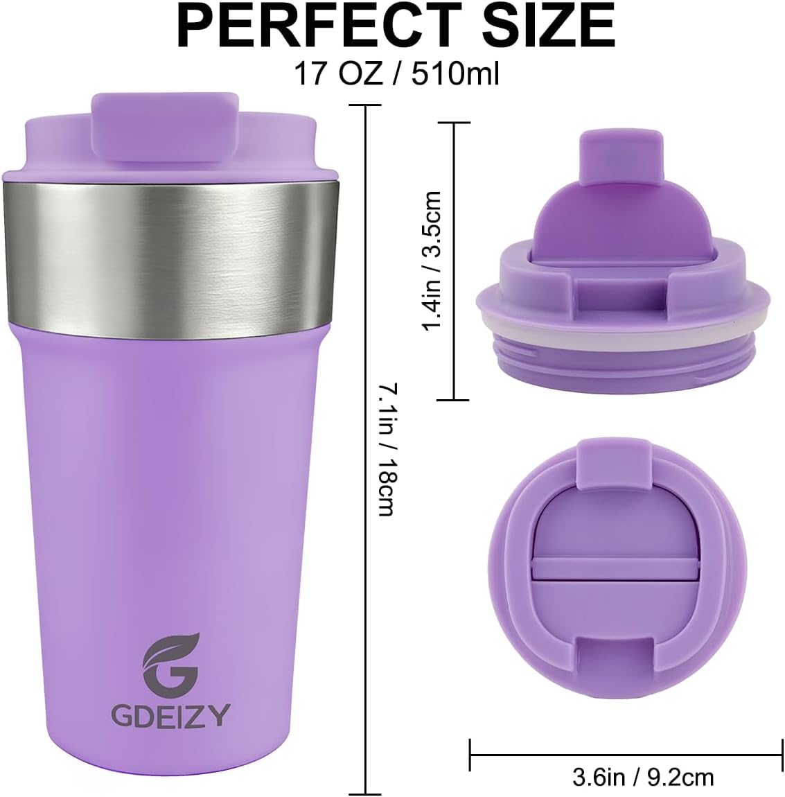 17oz Insulated Travel Coffee Mug, Stainless Steel Cup with Leakproof Lid | 304 Double Wall Vacuum Steel, Long Heat & Cold Retention, 360° Leakproof, BPA-Free Reusable Tumbler, Fits Car Cup Holders