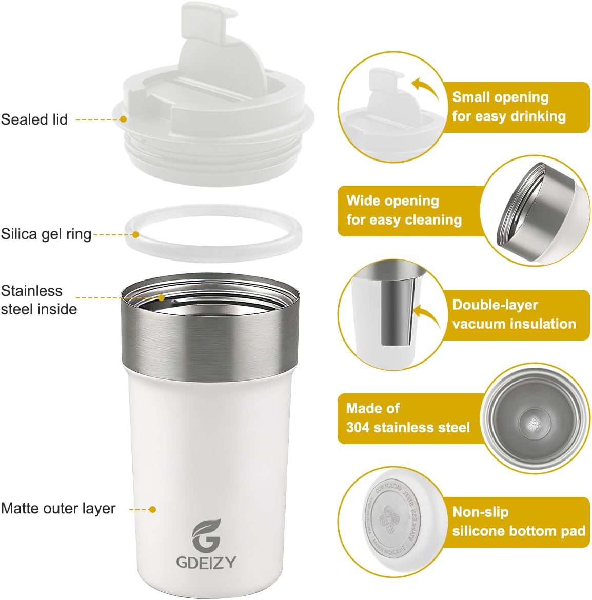 17oz Insulated Travel Coffee Mug, Stainless Steel Cup with Leakproof Lid | 304 Double Wall Vacuum Steel, Long Heat & Cold Retention, 360° Leakproof, BPA-Free Reusable Tumbler, Fits Car Cup Holders