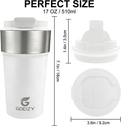 17oz Insulated Travel Coffee Mug, Stainless Steel Cup with Leakproof Lid | 304 Double Wall Vacuum Steel, Long Heat & Cold Retention, 360° Leakproof, BPA-Free Reusable Tumbler, Fits Car Cup Holders