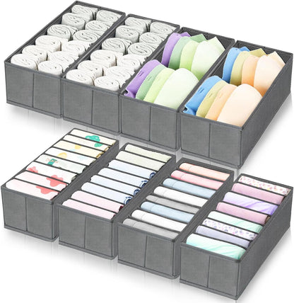 8 Pack Dresser Drawer Organizers and Storage Bins for Clothing, Large Drawer Organizer Bins for Baby Clothes, T-Shirts, Bra, Underwear, Socks (Grey)