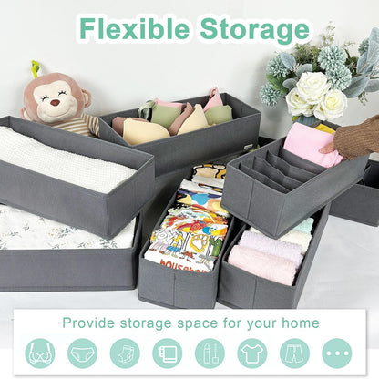 8 Pack Dresser Drawer Organizers and Storage Bins for Clothing, Large Drawer Organizer Bins for Baby Clothes, T-Shirts, Bra, Underwear, Socks (Grey)