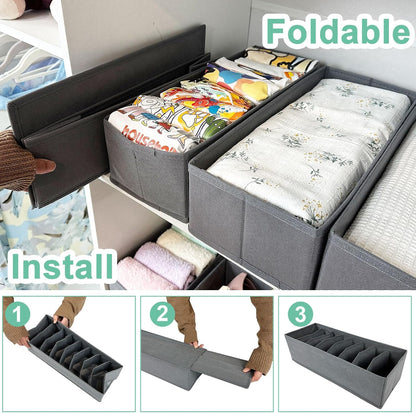 8 Pack Dresser Drawer Organizers and Storage Bins for Clothing, Large Drawer Organizer Bins for Baby Clothes, T-Shirts, Bra, Underwear, Socks (Grey)