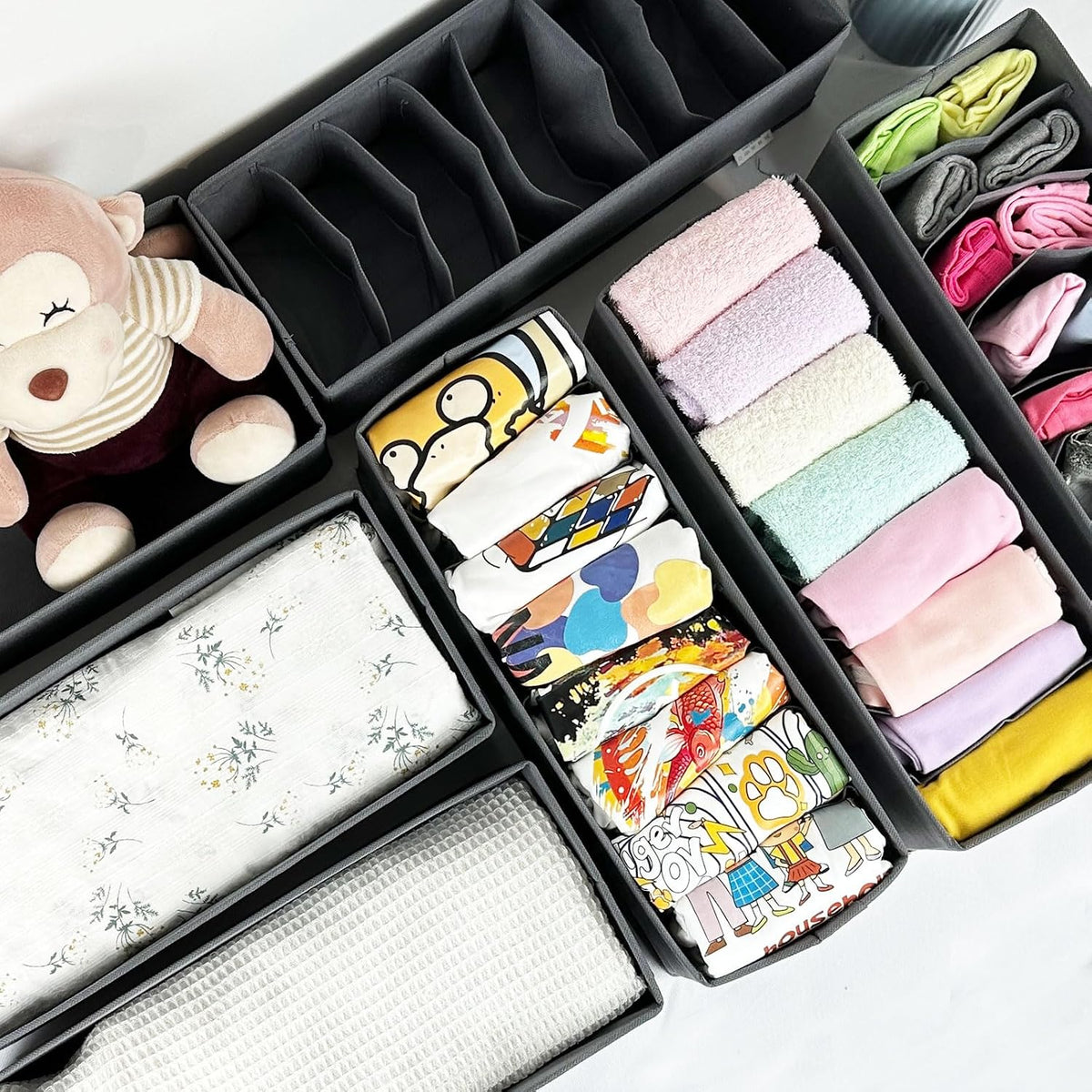 8 Pack Dresser Drawer Organizers and Storage Bins for Clothing, Large Drawer Organizer Bins for Baby Clothes, T-Shirts, Bra, Underwear, Socks (Grey)