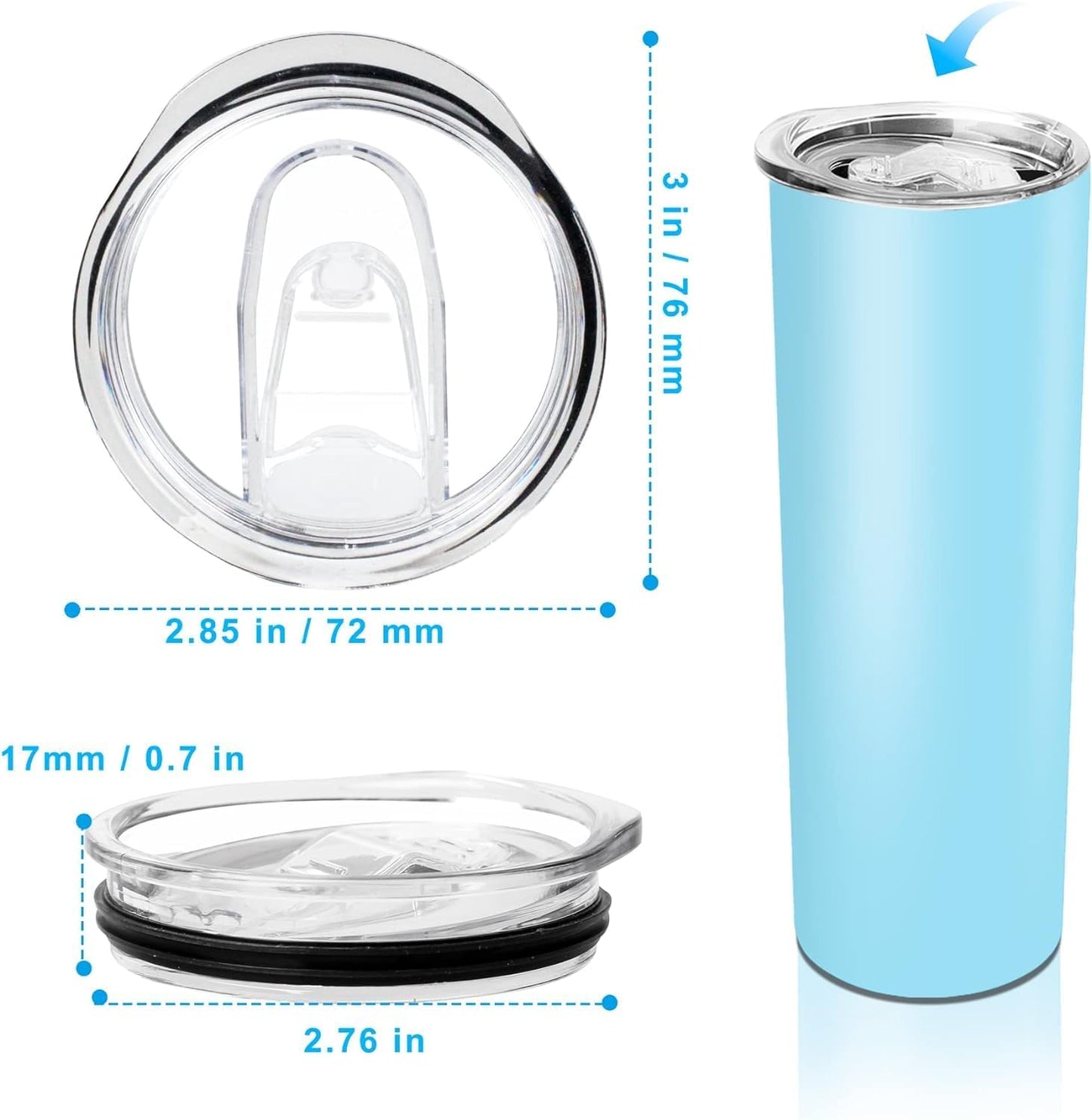 3 Pack 20 oz Skinny Tumbler Replacement Lids for 2.76in Cup Mouth | Spill Proof Splash Resistant Lids Covers Compatible with YETI Rambler and More Tumbler Cups