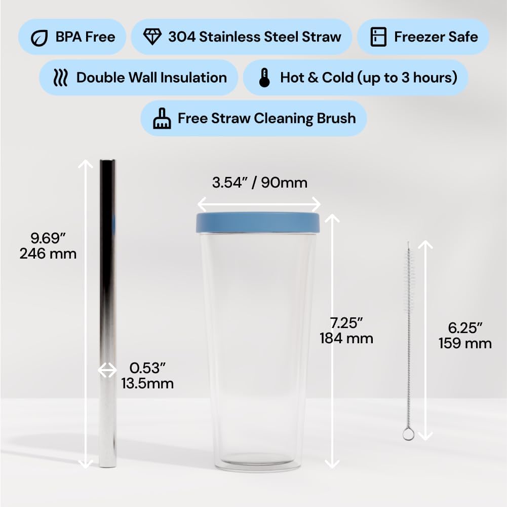 Reusable Boba Cup and Straw Boba Tea Cup Bubble Tea Cup Reusable Iced Coffee Cup Cold Coffee Cup Smoothie Cup with Lid and Straw Smoothie Cup to go Smoothie Tumbler 17 oz - Sage Green