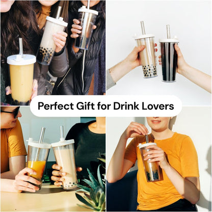 Reusable Boba Cup and Straw Boba Tea Cup Bubble Tea Cup Reusable Iced Coffee Cup Cold Coffee Cup Smoothie Cup with Lid and Straw Smoothie Cup to go Smoothie Tumbler 17 oz - Sage Green
