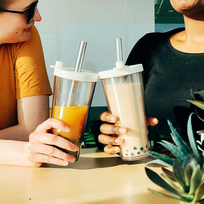 Reusable Boba Cup and Straw Boba Tea Cup Bubble Tea Cup Reusable Iced Coffee Cup Cold Coffee Cup Smoothie Cup with Lid and Straw Smoothie Cup to go Smoothie Tumbler 17 oz - Sage Green