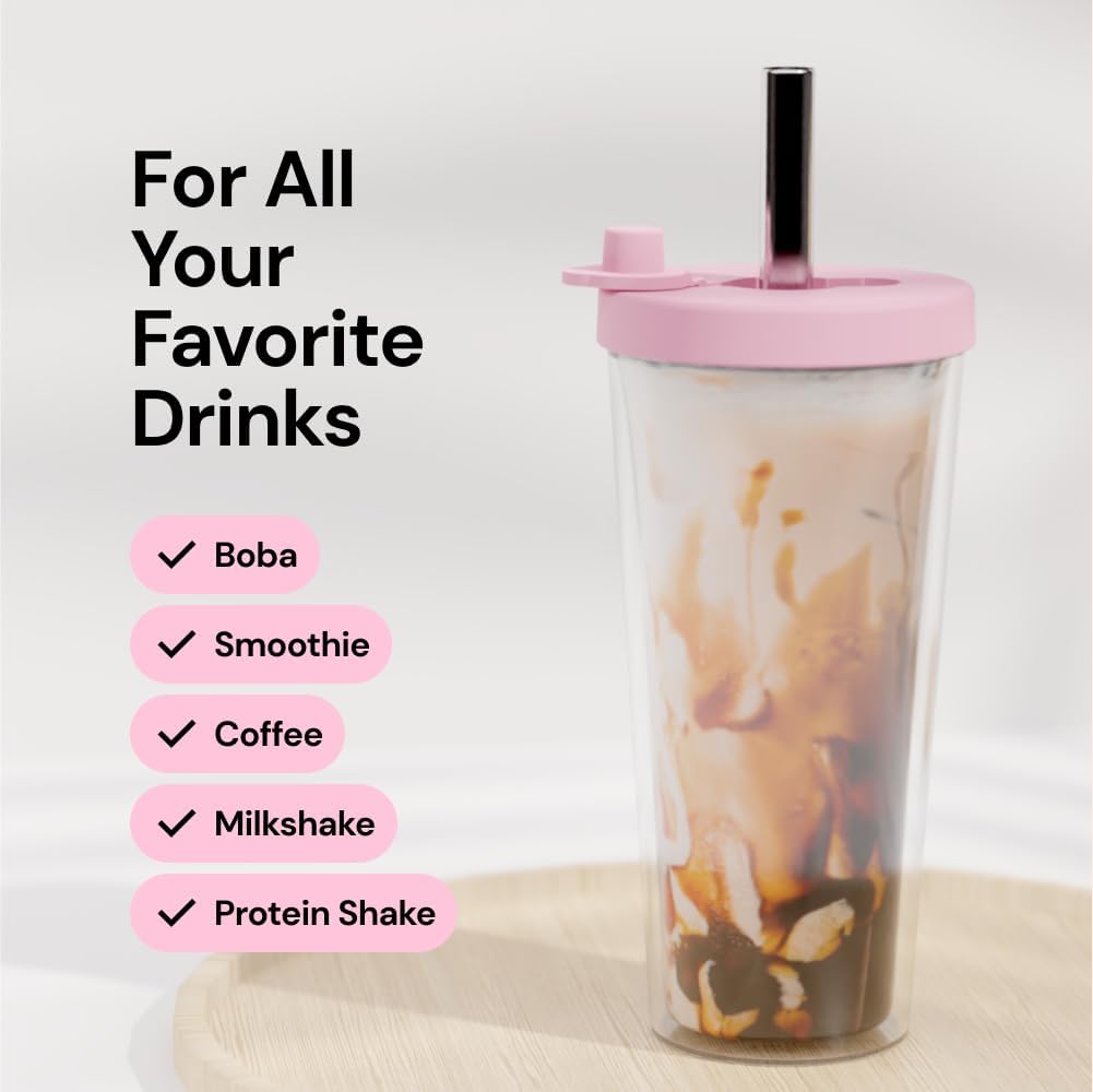 Reusable Boba Cup and Straw Boba Tea Cup Bubble Tea Cup Reusable Iced Coffee Cup Cold Coffee Cup Smoothie Cup with Lid and Straw Smoothie Cup to go Smoothie Tumbler 17 oz - Sage Green