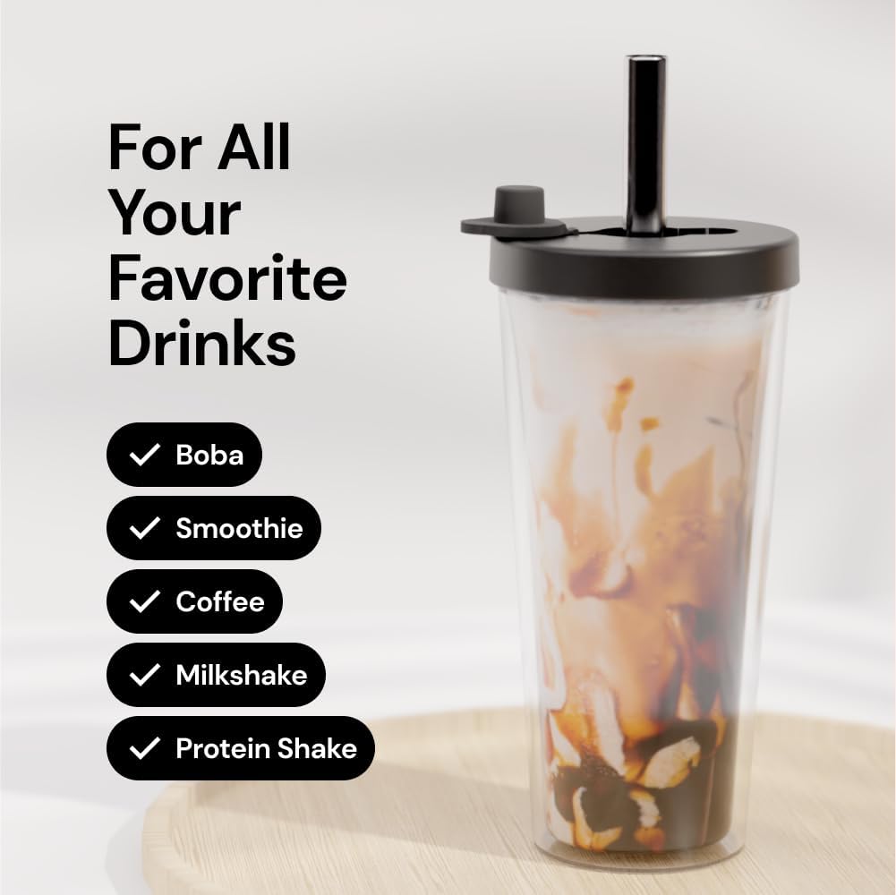 Reusable Boba Cup and Straw Boba Tea Cup Bubble Tea Cup Reusable Iced Coffee Cup Cold Coffee Cup Smoothie Cup with Lid and Straw Smoothie Cup to go Smoothie Tumbler 17 oz - Sage Green