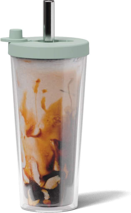 Reusable Boba Cup and Straw Boba Tea Cup Bubble Tea Cup Reusable Iced Coffee Cup Cold Coffee Cup Smoothie Cup with Lid and Straw Smoothie Cup to go Smoothie Tumbler 17 oz - Sage Green