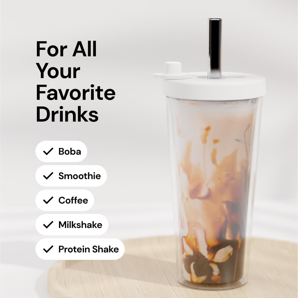 Reusable Boba Cup and Straw Boba Tea Cup Bubble Tea Cup Reusable Iced Coffee Cup Cold Coffee Cup Smoothie Cup with Lid and Straw Smoothie Cup to go Smoothie Tumbler 17 oz - Sage Green