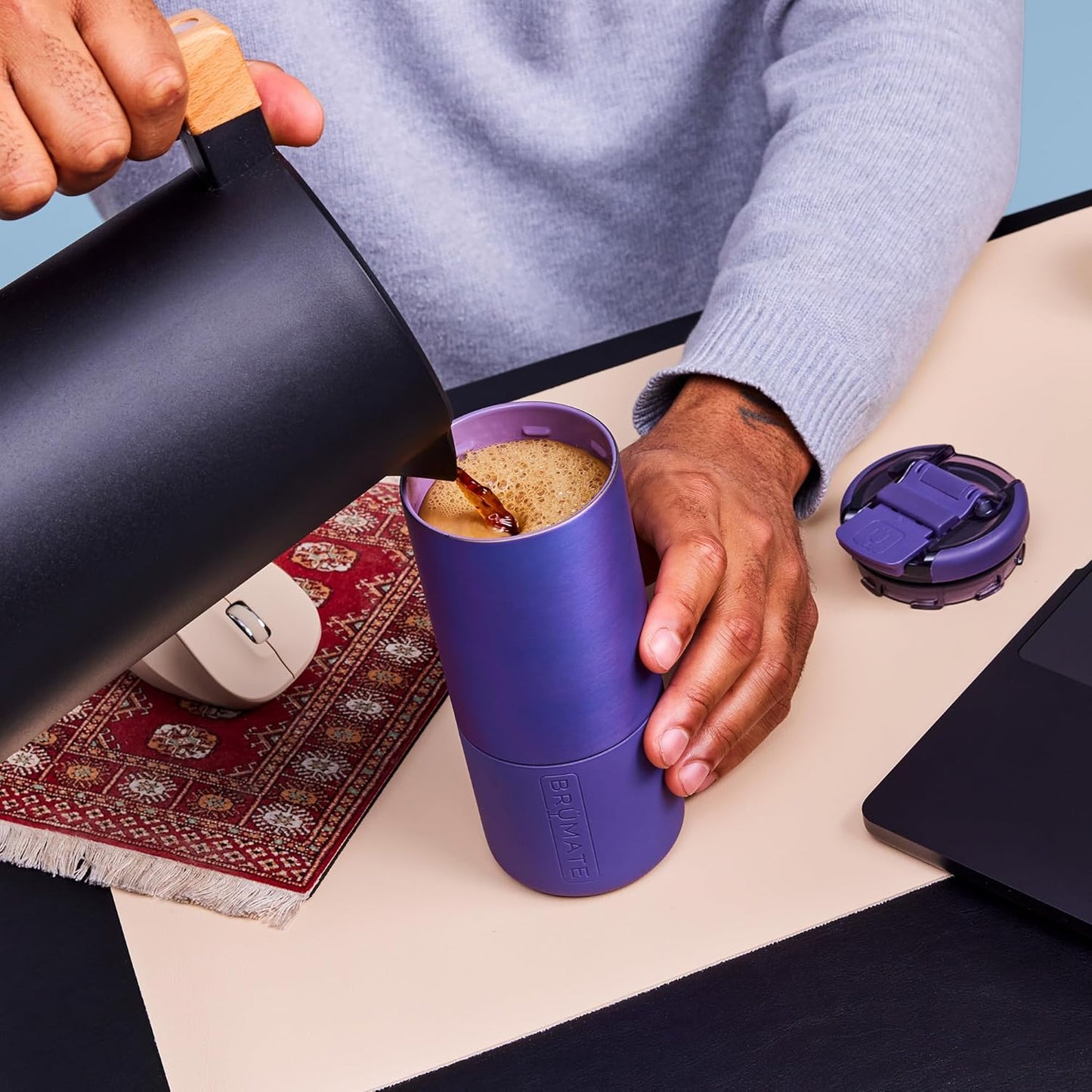 Strova 18oz 100% Leakproof Insulated Coffee Mug | Ceramic-Lined Interior | Built-In Silicone Sleeve for Travel | Locking Flip Lid (Matte Black)