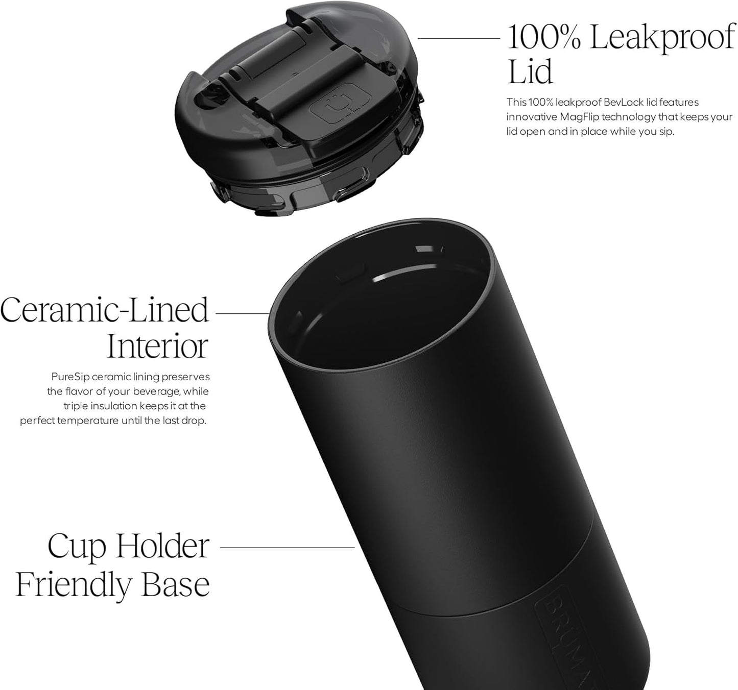Strova 18oz 100% Leakproof Insulated Coffee Mug | Ceramic-Lined Interior | Built-In Silicone Sleeve for Travel | Locking Flip Lid (Matte Black)