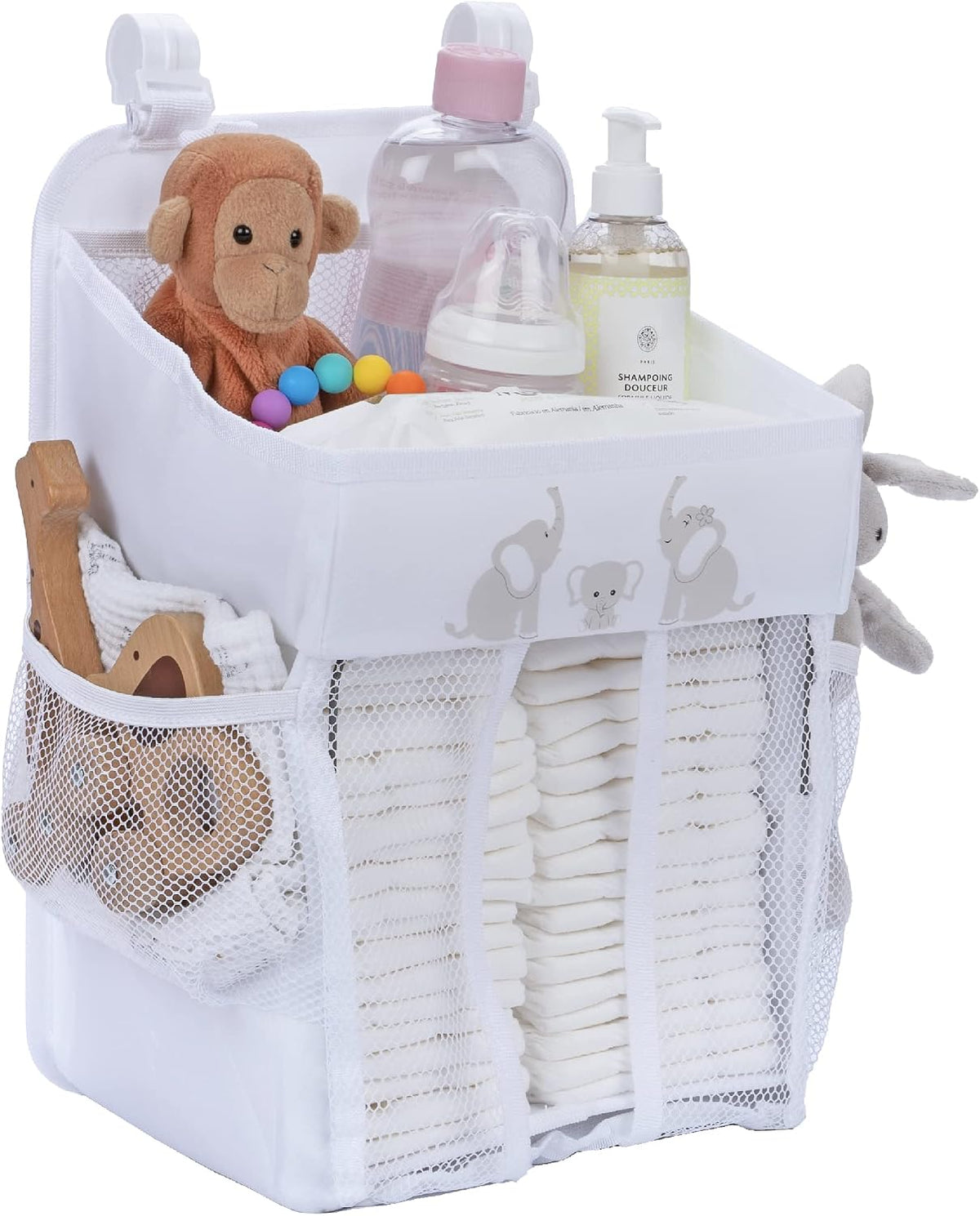 Hanging Diaper Caddy - Baby Shower Gifts Diaper Organizer for Changing Table - Hold 50+ Diapers - Nursery Baby Essentials for Newborn - Gray - 17x9x9 inches