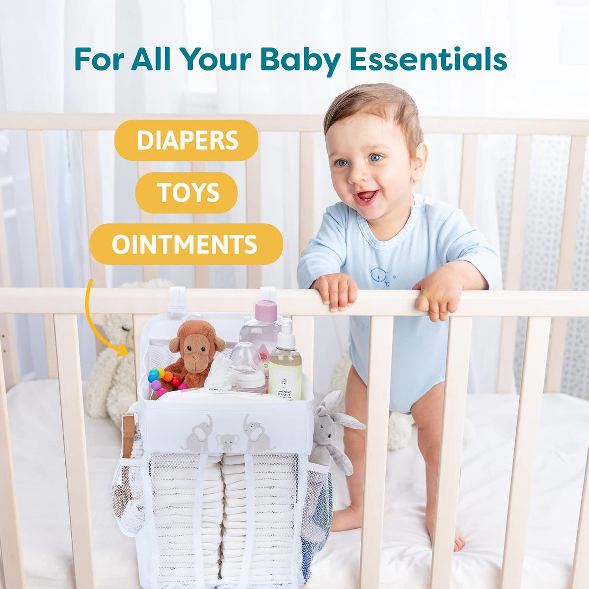 Hanging Diaper Caddy - Baby Shower Gifts Diaper Organizer for Changing Table - Hold 50+ Diapers - Nursery Baby Essentials for Newborn - Gray - 17x9x9 inches
