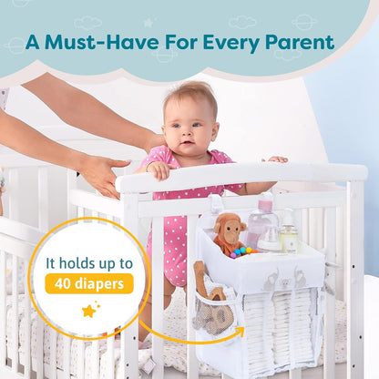 Hanging Diaper Caddy - Baby Shower Gifts Diaper Organizer for Changing Table - Hold 50+ Diapers - Nursery Baby Essentials for Newborn - Gray - 17x9x9 inches
