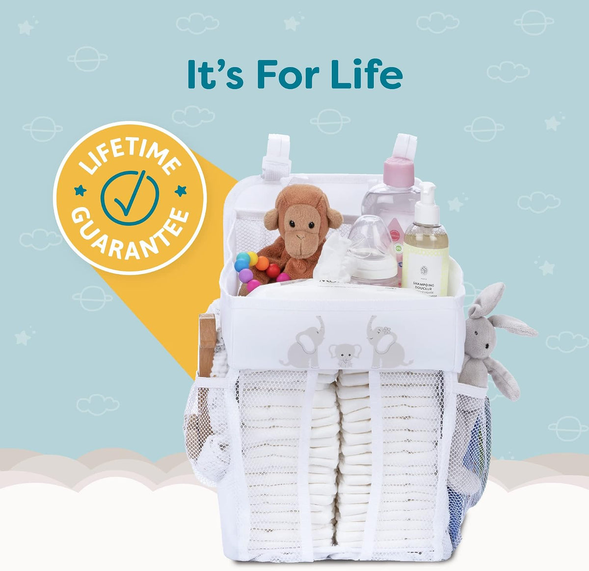 Hanging Diaper Caddy - Baby Shower Gifts Diaper Organizer for Changing Table - Hold 50+ Diapers - Nursery Baby Essentials for Newborn - Gray - 17x9x9 inches