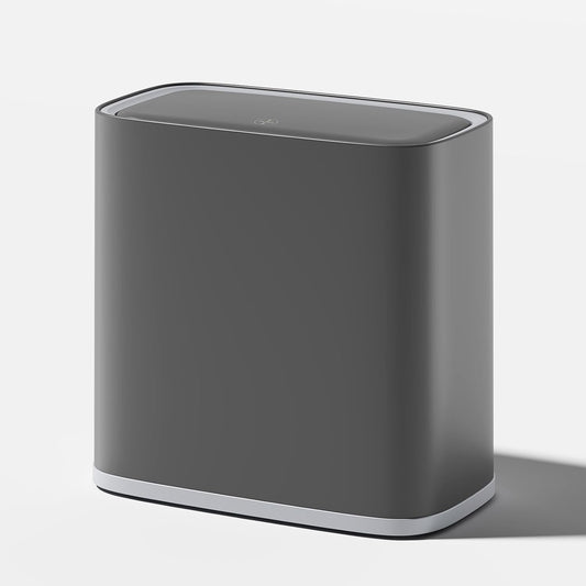 Small Bathroom Trash Can with Lid and Wheels, 8L / 2.1 Gal, Plastic, Gray