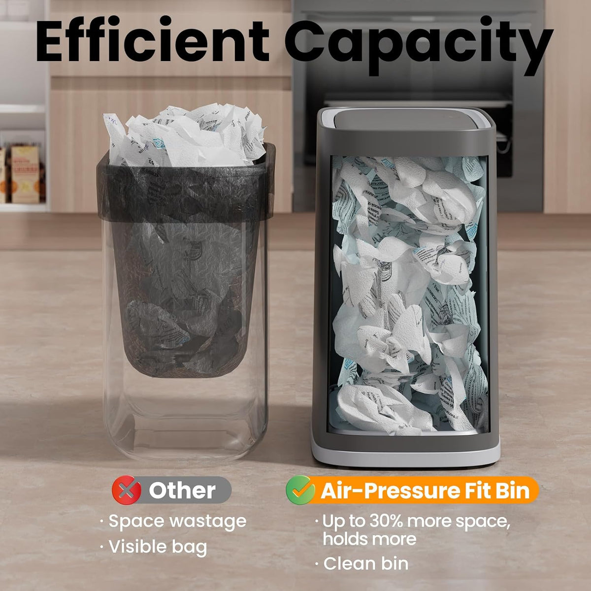Small Bathroom Trash Can with Lid and Wheels, 8L / 2.1 Gal, Plastic, Gray