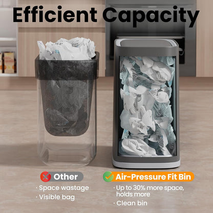 Small Bathroom Trash Can with Lid and Wheels, 8L / 2.1 Gal, Plastic, Gray