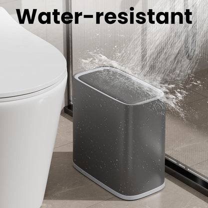 Small Bathroom Trash Can with Lid and Wheels, 8L / 2.1 Gal, Plastic, Gray