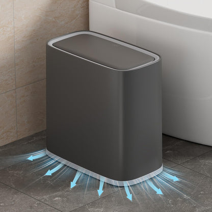 Small Bathroom Trash Can with Lid and Wheels, 8L / 2.1 Gal, Plastic, Gray