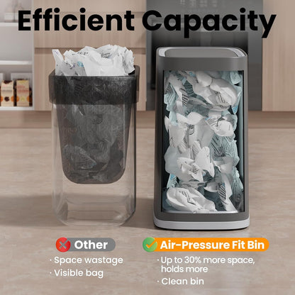 Small Bathroom Trash Can with Lid and Wheels, 8L / 2.1 Gal, Plastic, Gray