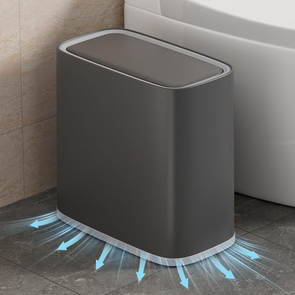 Small Bathroom Trash Can with Lid and Wheels, 8L / 2.1 Gal, Plastic, Gray