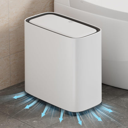 Small Bathroom Trash Can with Lid and Wheels, 8L / 2.1 Gal, Plastic, Gray
