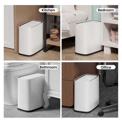 Small Bathroom Trash Can with Lid and Wheels, 8L / 2.1 Gal, Plastic, Gray