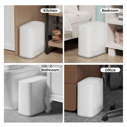 Small Bathroom Trash Can with Lid and Wheels, 8L / 2.1 Gal, Plastic, Gray