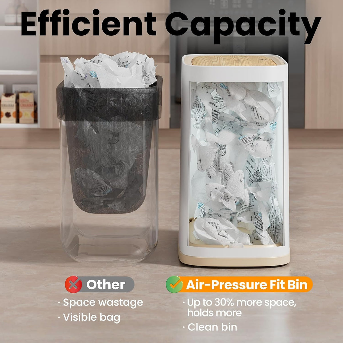 Small Bathroom Trash Can with Lid and Wheels, 8L / 2.1 Gal, Plastic, Gray
