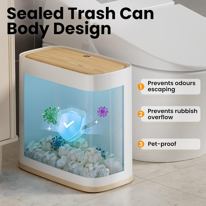 Small Bathroom Trash Can with Lid and Wheels, 8L / 2.1 Gal, Plastic, Gray