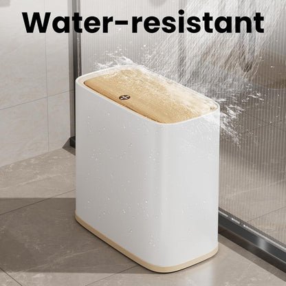 Small Bathroom Trash Can with Lid and Wheels, 8L / 2.1 Gal, Plastic, Gray