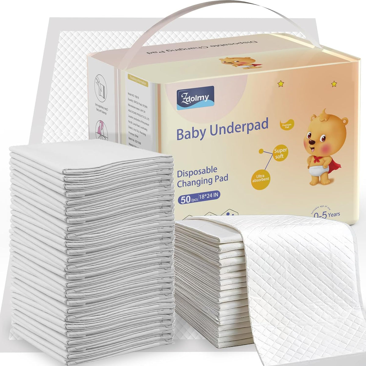 Disposable Changing Pad Liners Super Soft, Disposable Changing Pads, Ultra Absorbent & Waterproof - Covers Any Surface for Mess Free Baby Diaper Changes (White)